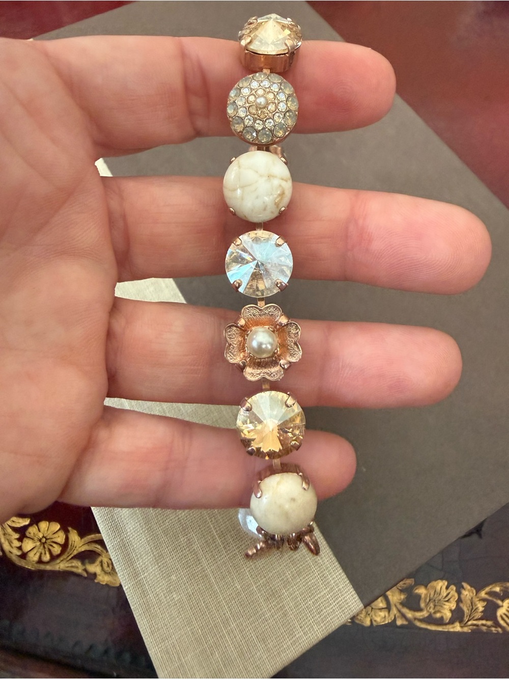 Mariana Jewelry Rose Gold and Ivory Mineral Stones Crystal Bracelet Color M3911 - Picture 5 of 8